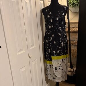 Mint Velvet Black and White Midi Dress with Yellow Accent